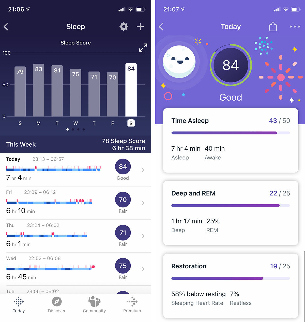 Fitbit Sleep screens