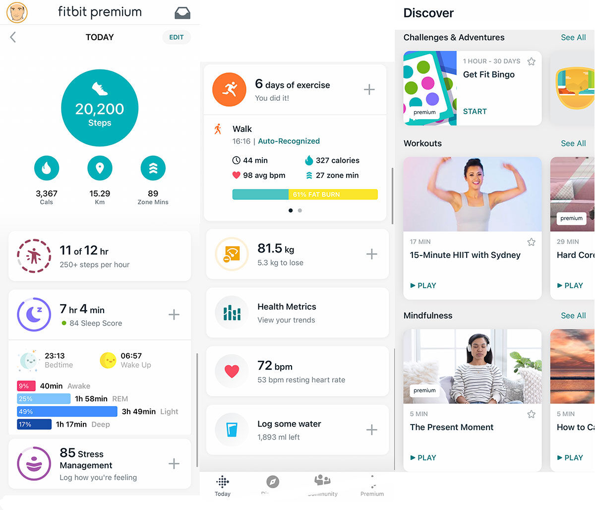 Fitbit App screens