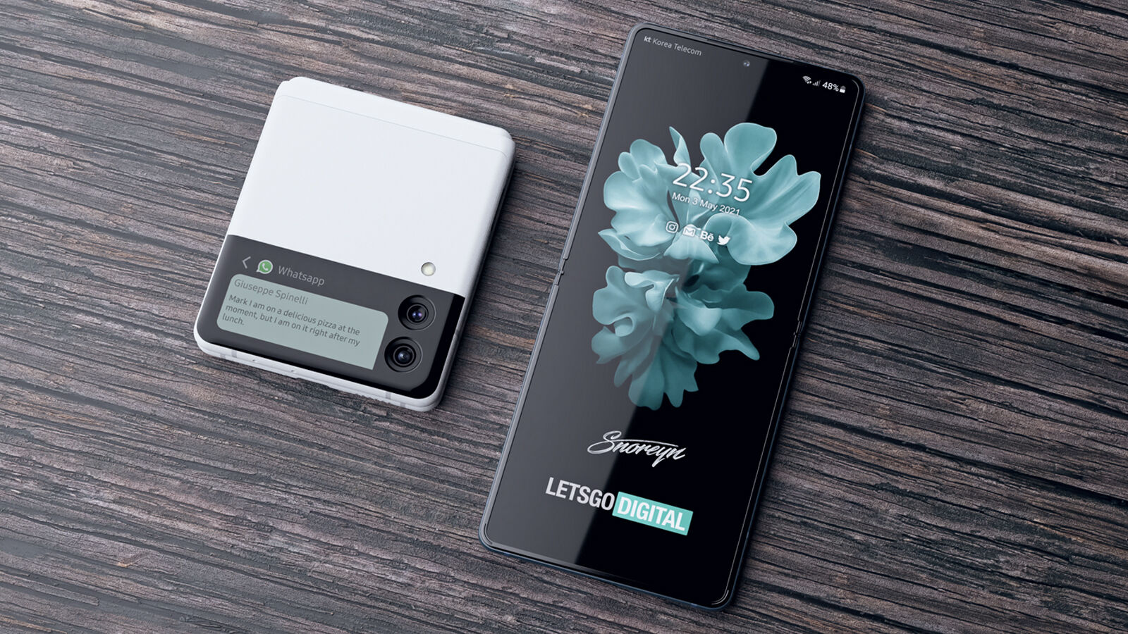 Samsung Galaxy Z Flip 3 render cerrar abierto |  Giuseppe Spinelli LetsGoDigital