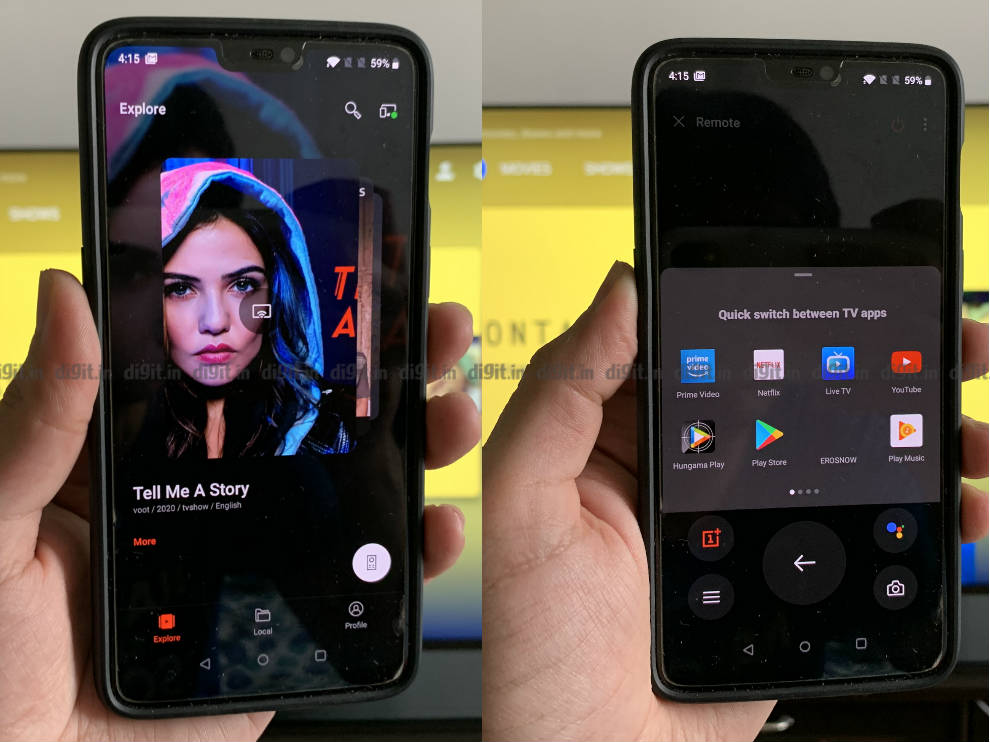 Control the OnePlus TV using the companion smartphone app.