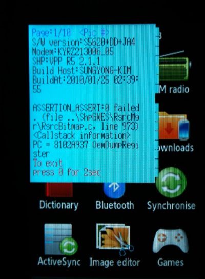 Samsung B5310 CorbyPro - stability issues revealing memory address dump error!