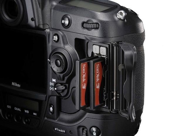 Nikon D3s showing CF card slots