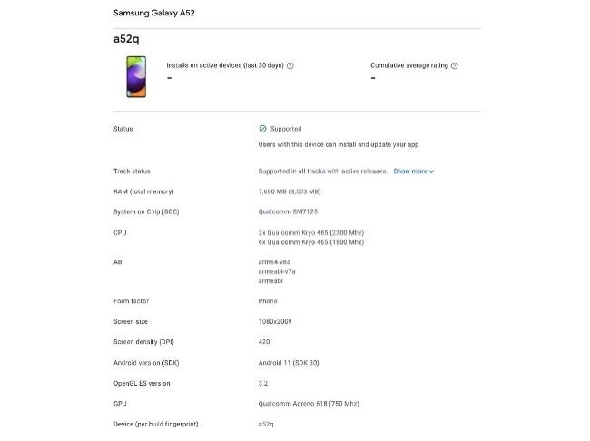 Samsung Galaxy A52 4G se ha visto en una lista en Google Play Console