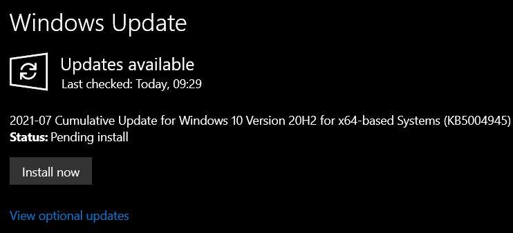 Actualización de seguridad de Windows 10