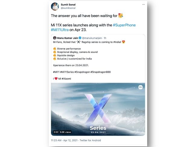 Se confirma que la serie Xiaomi Mi 11X se lanzará junto con Mi 11 Ultra el 23 de abril en India