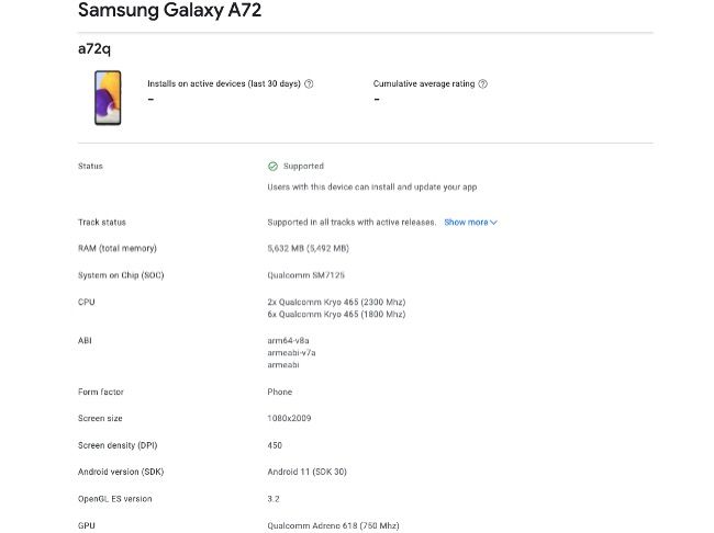 Galaxy A72 podría presentar una pantalla de frecuencia de actualización de 90Hz con cámaras cuádruples de 64MP