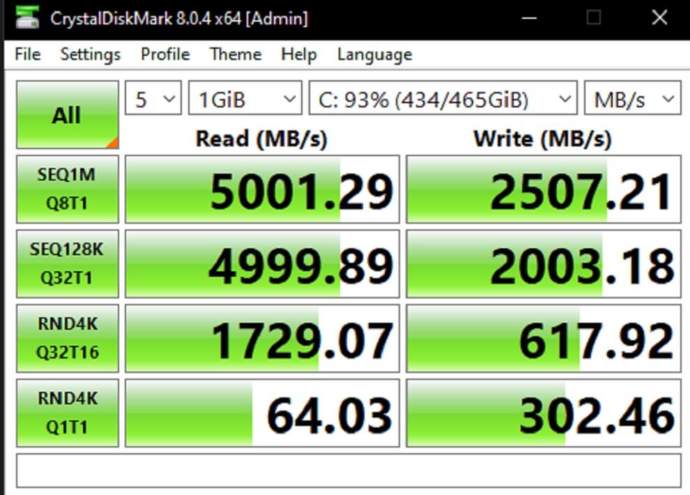 Intel NUC 11 Extreme Kit CrystalDiskMark Result