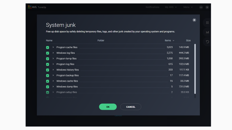 Archivos basura de AVG TuneUp