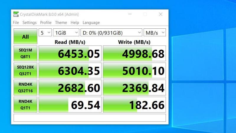 Puntuación de CrystalDiskMark 8.0.4 con perfil predeterminado