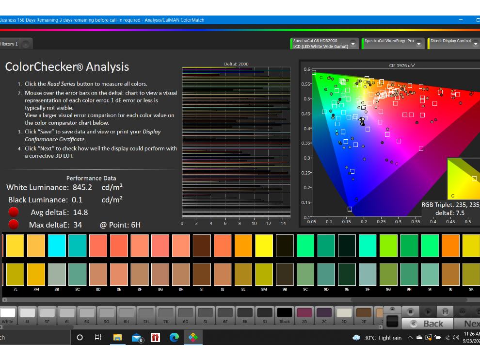ColorChecker Analysis HDR, película, espacio de color BT 2020.