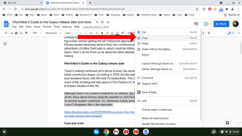 Cómo copiar y pegar en Chromebook: menú contextual