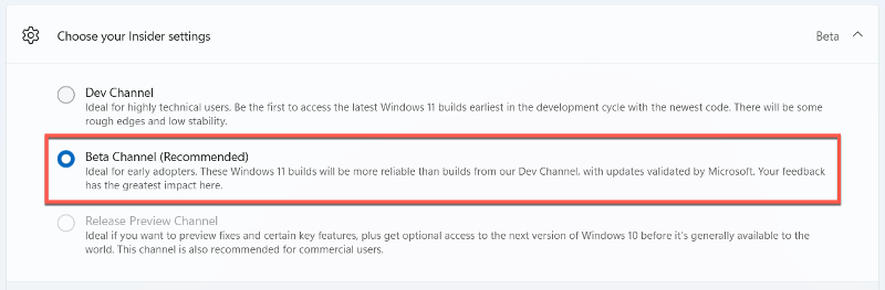 Windows 11 cambia el canal interno