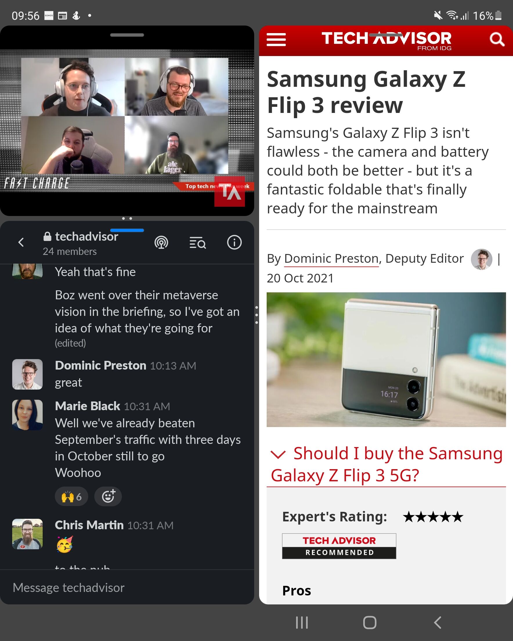 Samsung Galaxy Z Fold 3 three app split screen multitasking