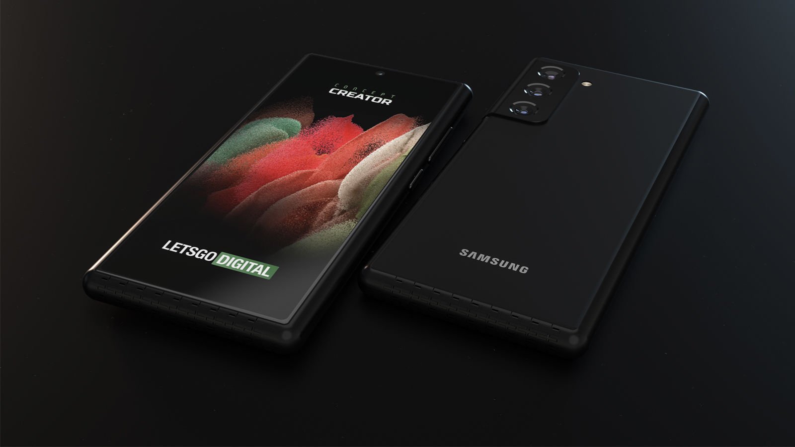 Render de teléfono inteligente deslizable dual Samsung, anverso y reverso |  Fuente: LetsGoDigital