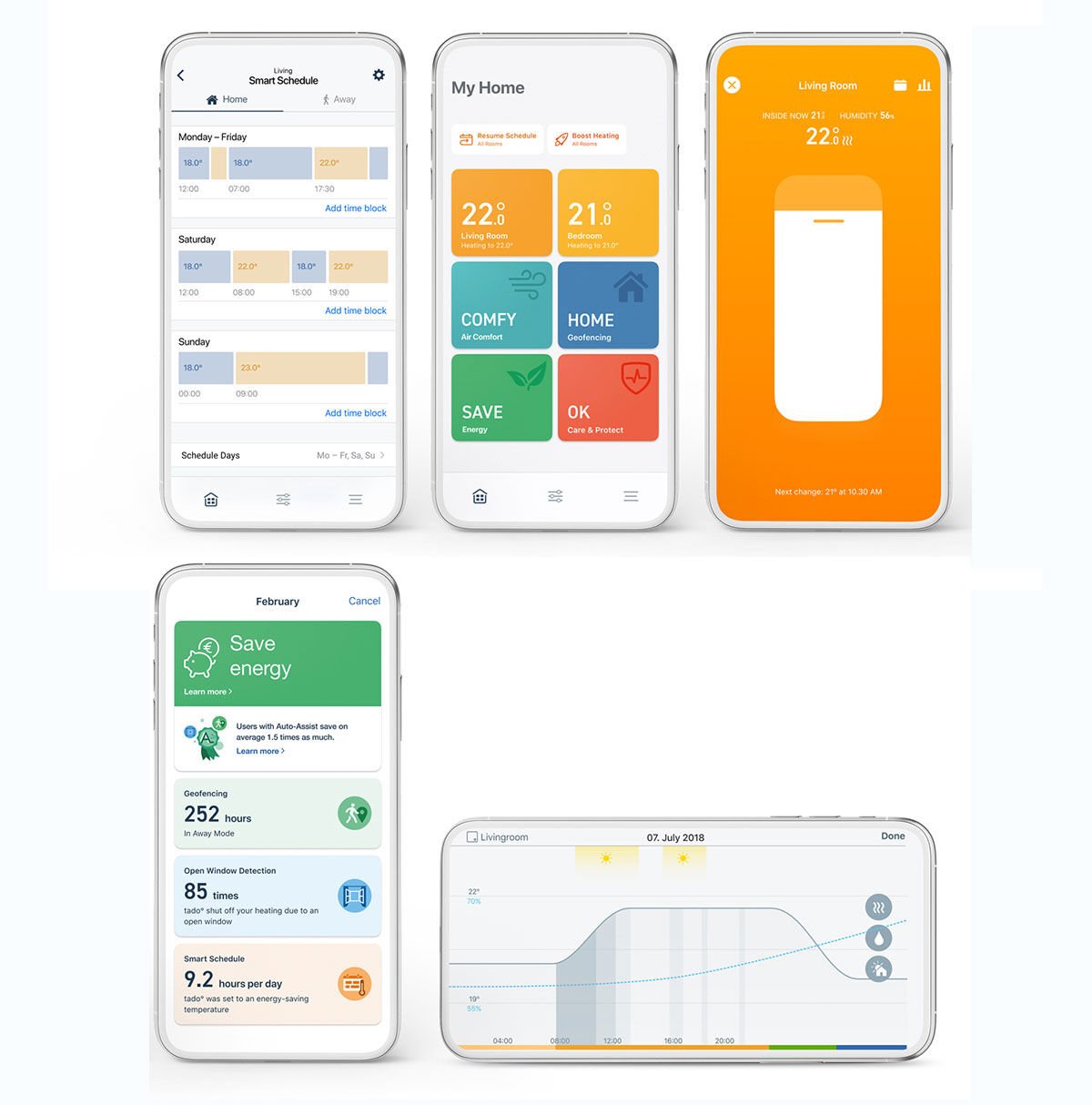Tado smart heating app screens