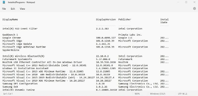 Lista de Windows de programas instalados