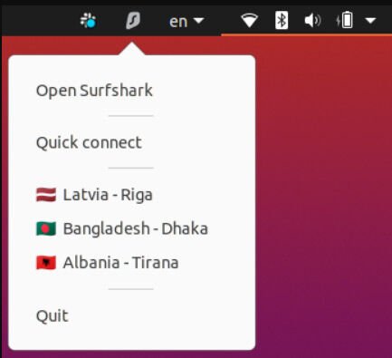 Bandeja Linux Surfshark