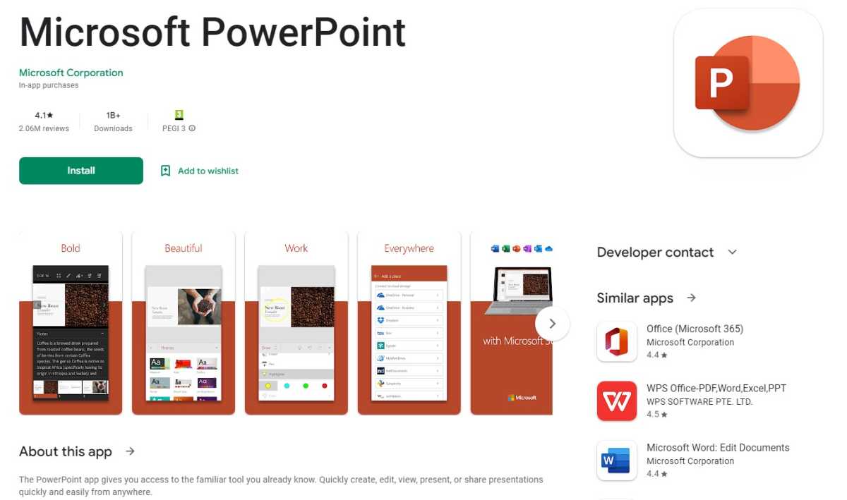 Aplicación Microsoft PowerPoint para Android