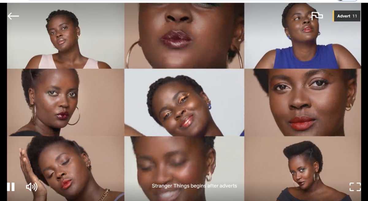 Captura de pantalla del anuncio de belleza en Netflix