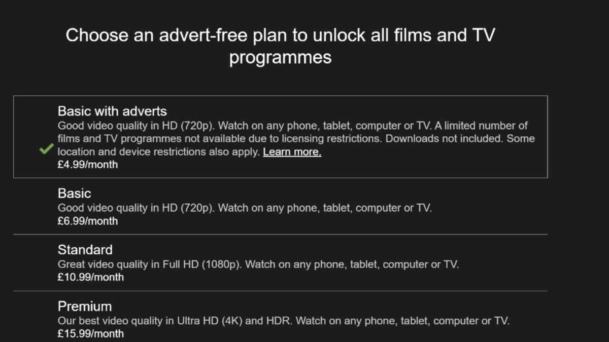 Netflix elige el plan - Básico con anuncios