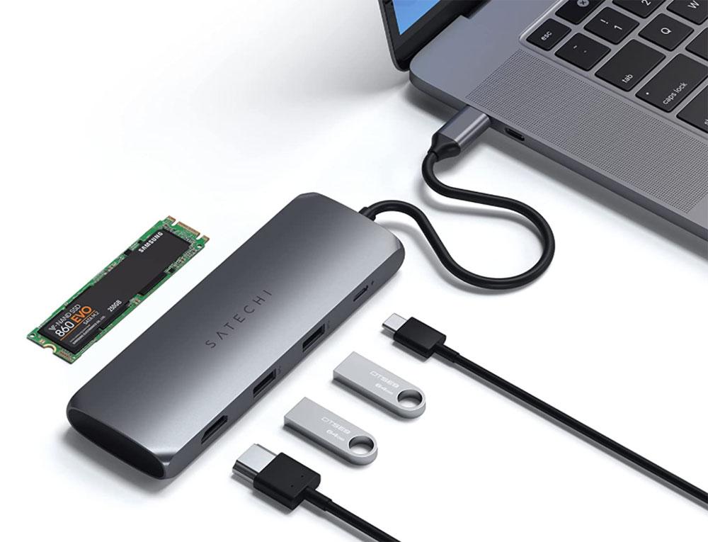 Adaptador multipuerto híbrido Satechi USB-C: el mejor adaptador USB-C con carcasa SSD