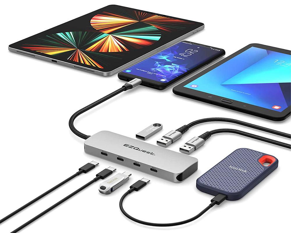 Adaptador concentrador EZQuest USB-C Gen 2 de 7 puertos