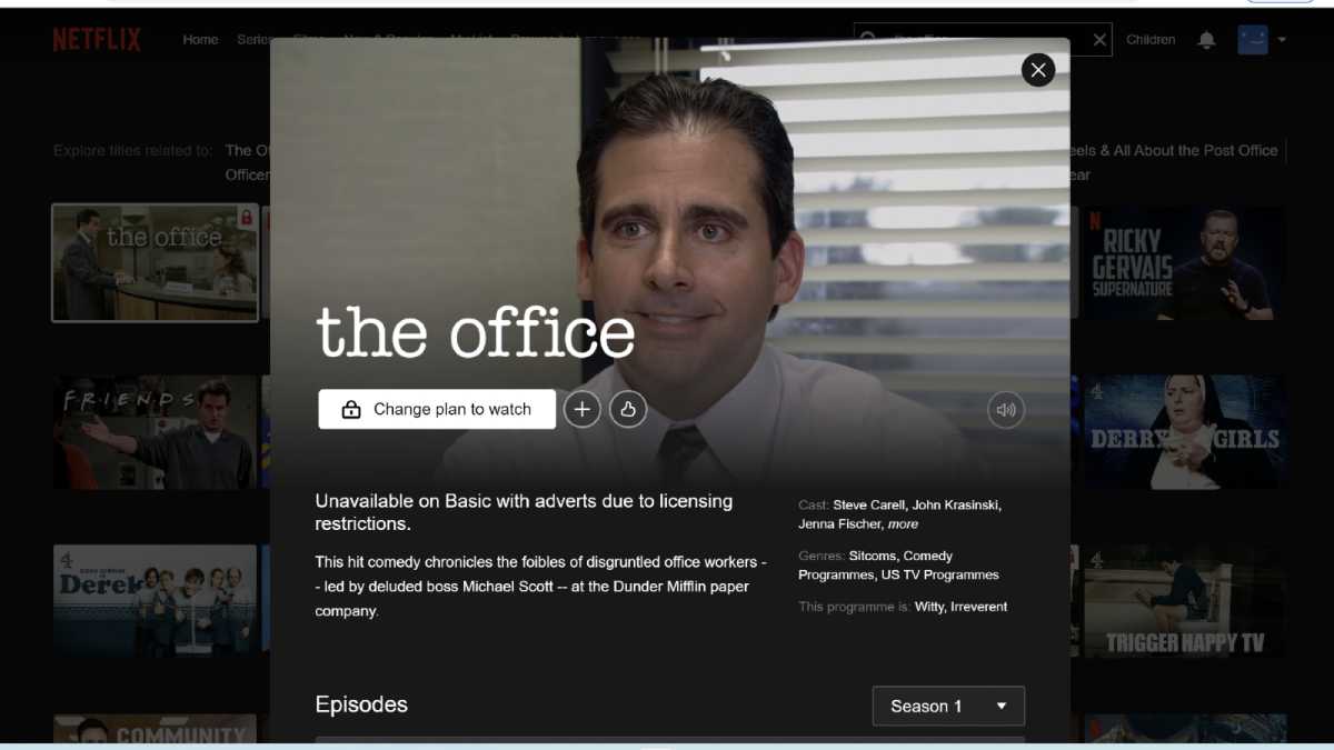 Captura de pantalla de The Office en Netflix básico con anuncios