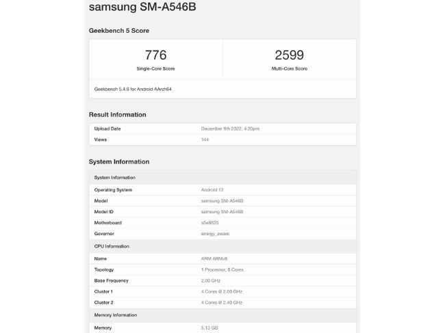 Banco de datos del Galaxy A54