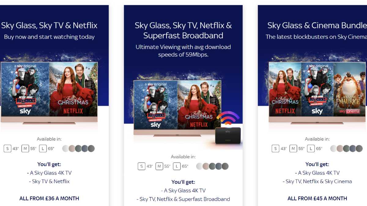 Captura de pantalla de los planes y precios de Sky Glass