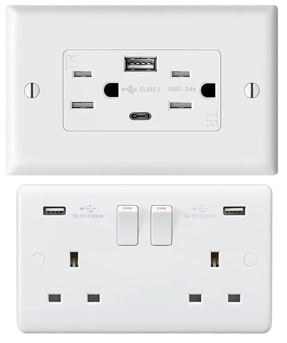 Wall power sockets with USB ports US and UK