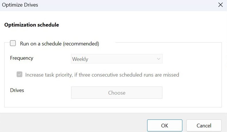 Calendario de optimización de unidades de Windows 11