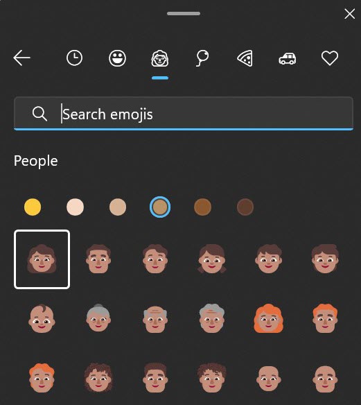 Tonos de piel de emojis de Windows 11