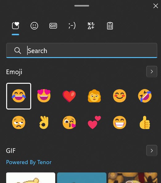 Panel de emojis de Windows 11