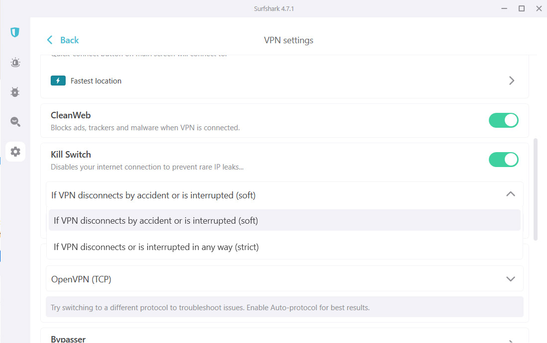 Surfshark Windows - settings