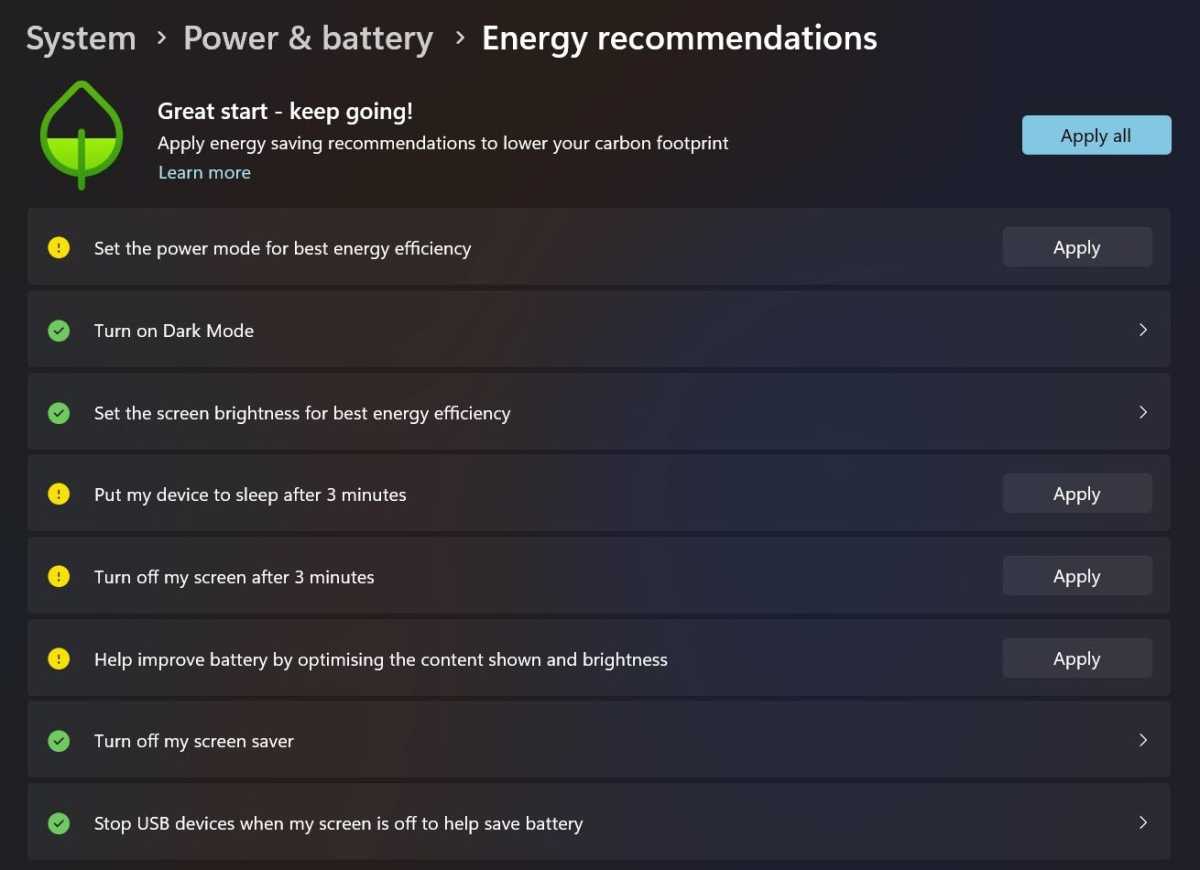 Método más eficiente de energía de Windows 11