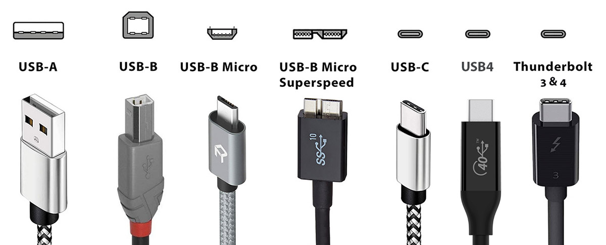 Tipos de USB 2023 USB_A USB-B MicroUSB USB-C USB4 Thunderbolt 3 Thunderbolt 4