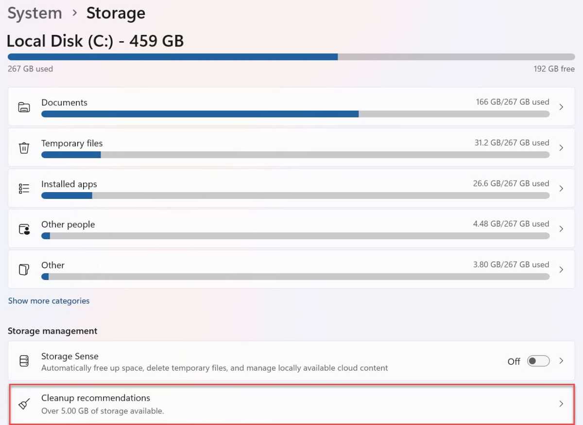Windows 11 libera capturas de pantalla de almacenamiento