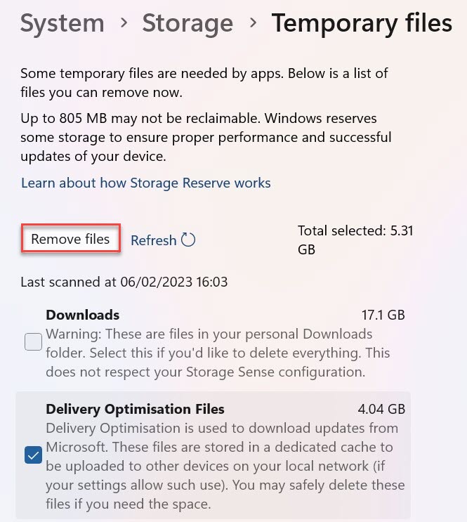 Windows 11 libera capturas de pantalla de almacenamiento