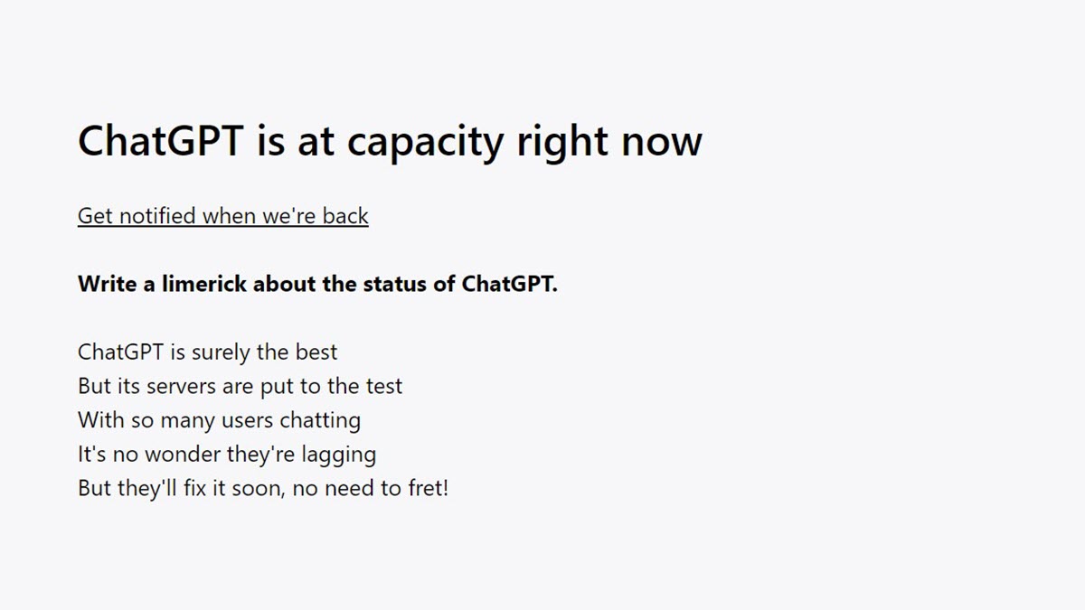 ChatGPT está al máximo de su capacidad en este momento mensaje