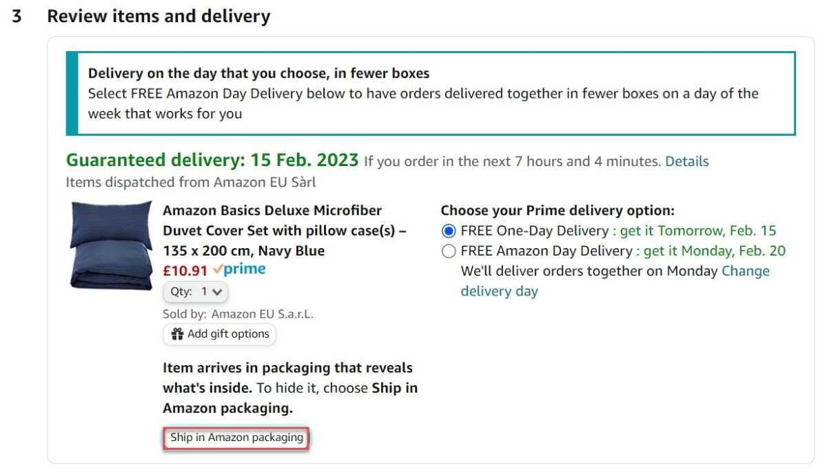 Captura de pantalla de órdenes ocultas de Amazon