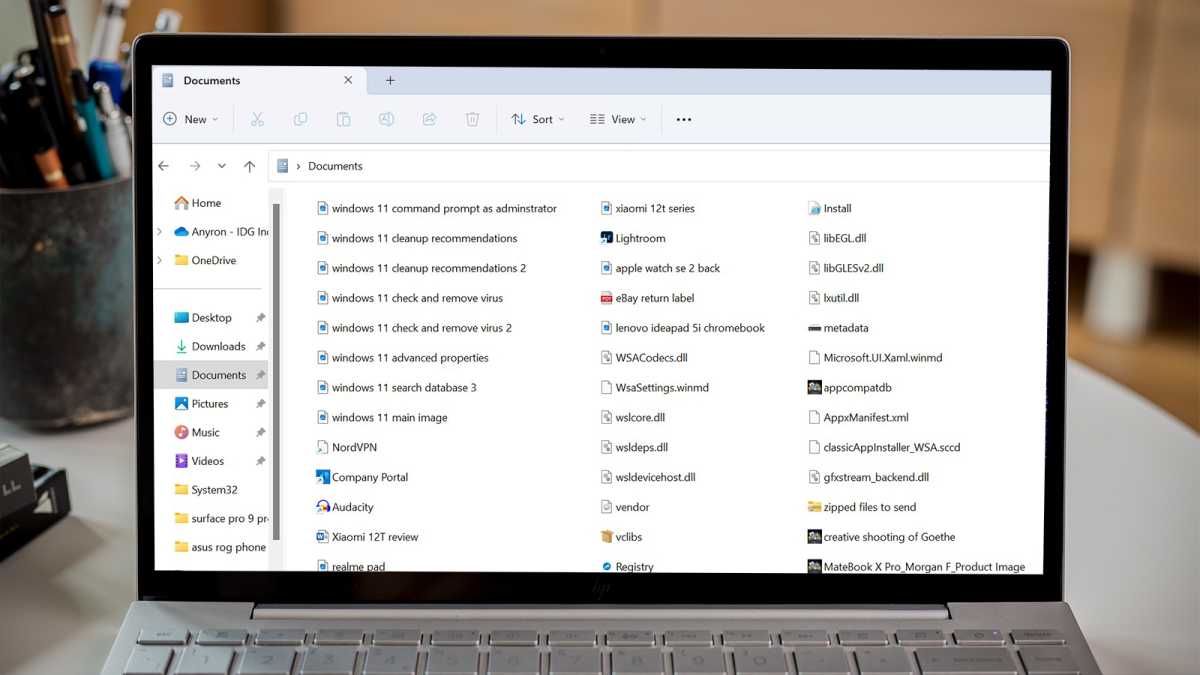 Documentos del Explorador de archivos de Windows 11 en una computadora portátil