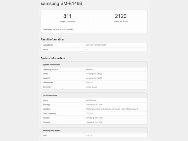Puntuación geekbench del Samsung Galaxy F14