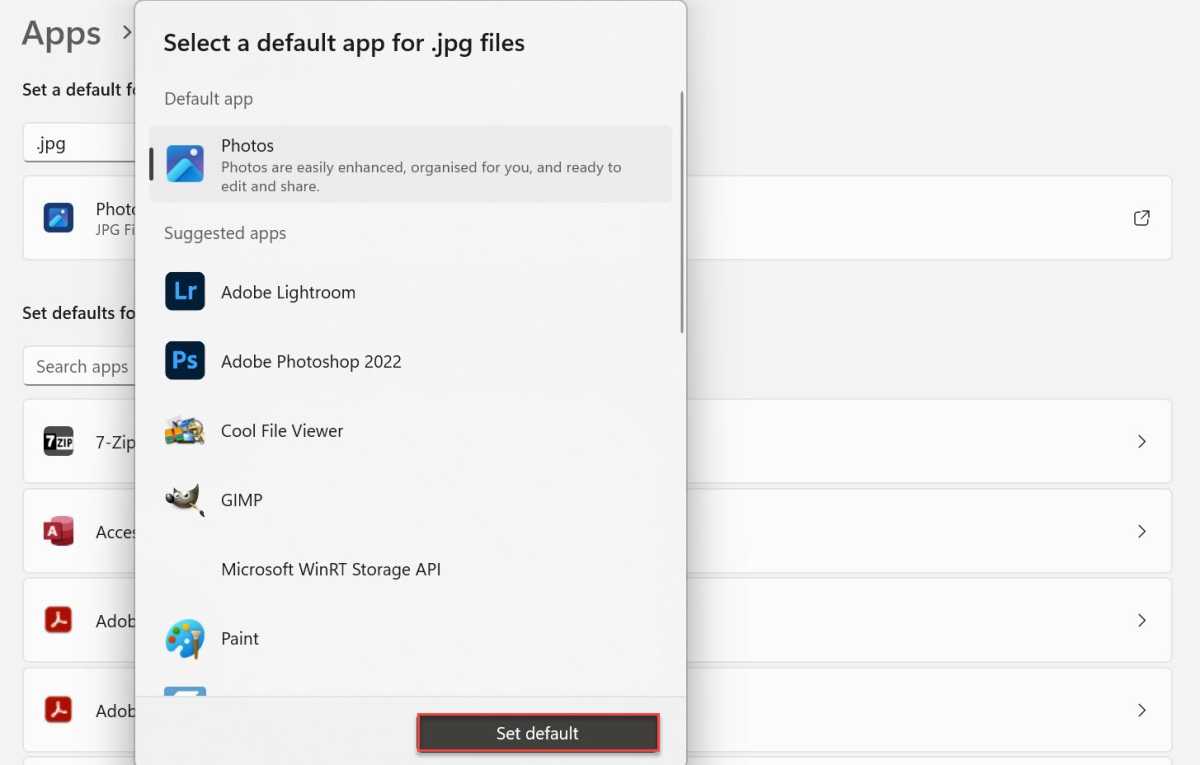 Captura de pantalla de las aplicaciones predeterminadas de Windows 11