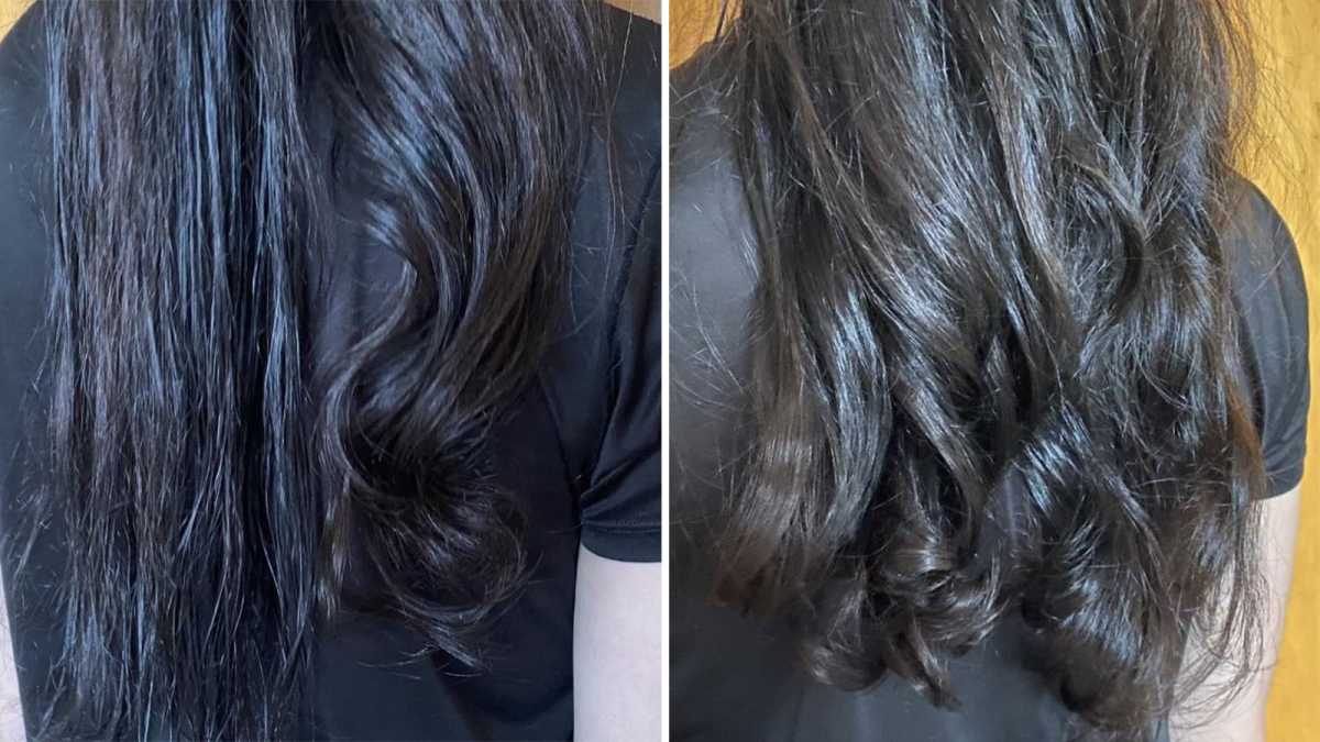 Cabello antes y después de usar rulos autoenvolventes