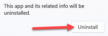 Captura de pantalla de confirmación de la desinstalación de la aplicación de Windows 11