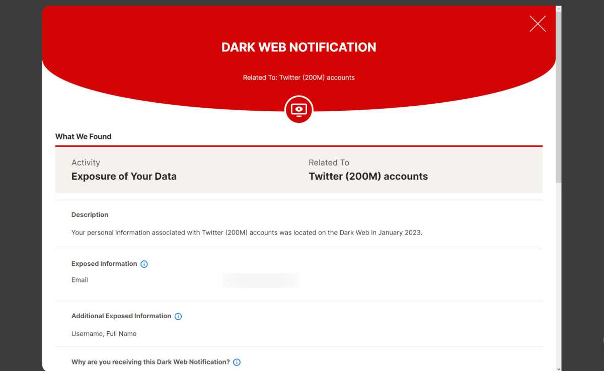 Norton 360 review 2023 - Dark Web notification