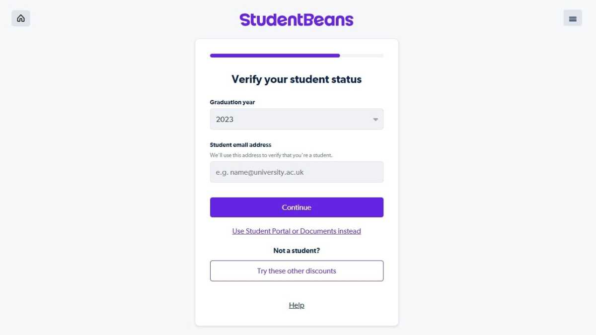 Student Beans verifica la página de estado del estudiante