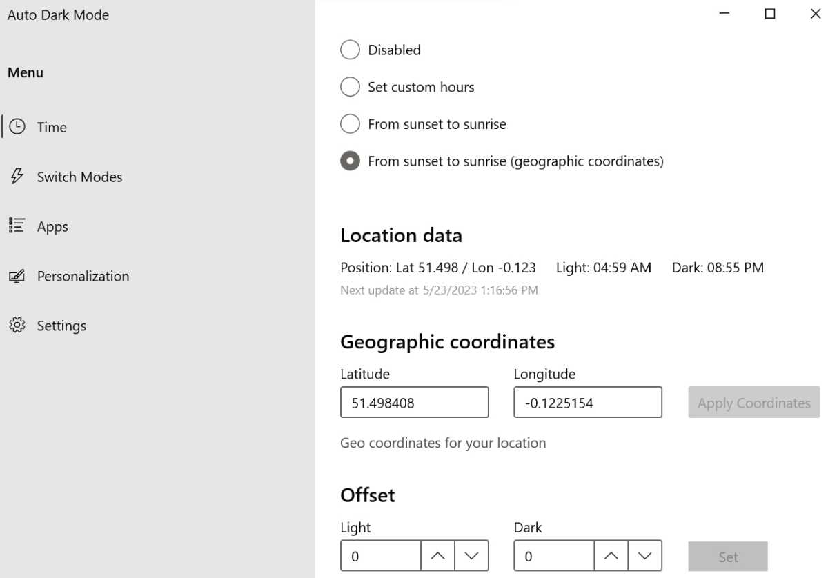 Aplicación de modo oscuro automático de Windows 11