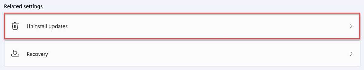 Opción de desinstalación de actualizaciones de Windows 11