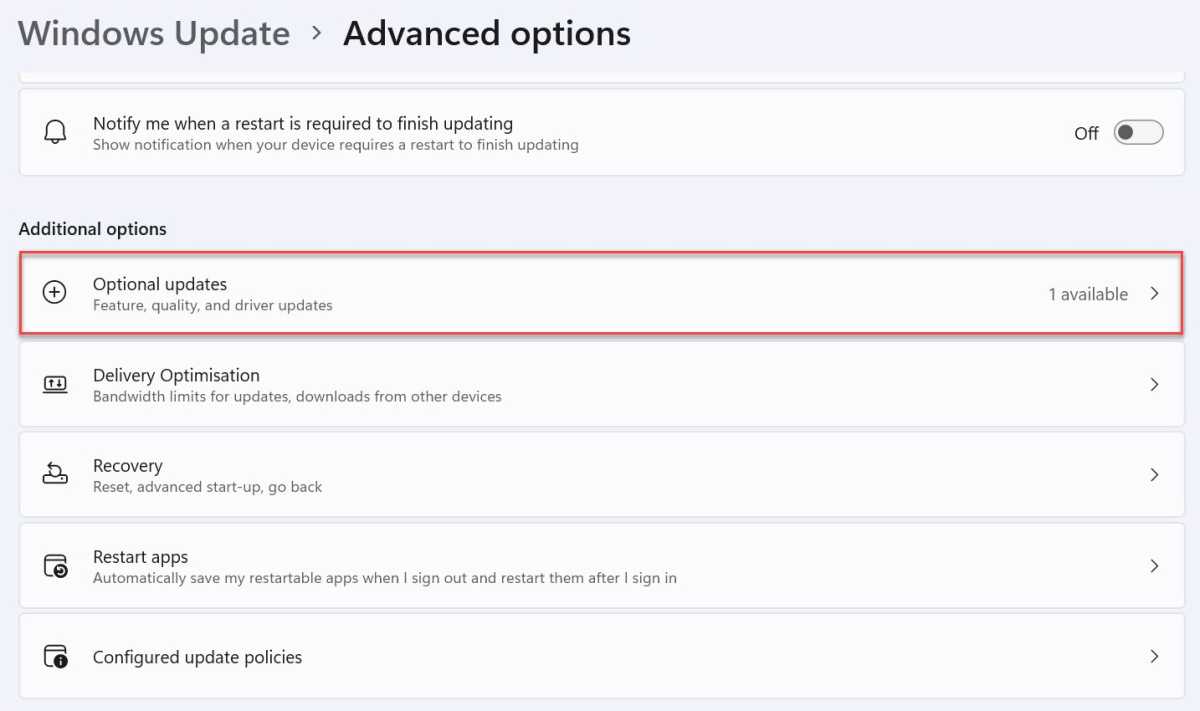 Configuración de actualizaciones opcionales de Windows 11